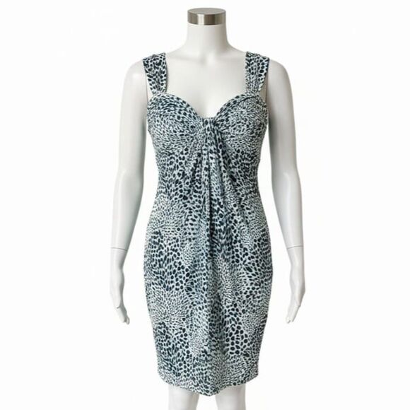 BCBGMAXAZRIA Teal Green Abstract Bodycon Sweetheart Ruched Twist-Knot Dress Sz S - Picture 5 of 15